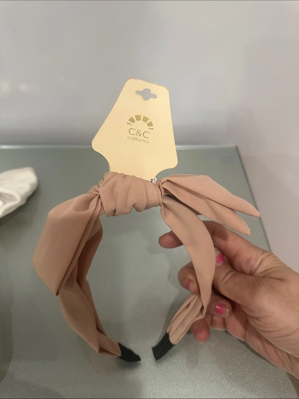 Silk-Look Cream Bow Hair Scarf & Tan Knot Headband Set